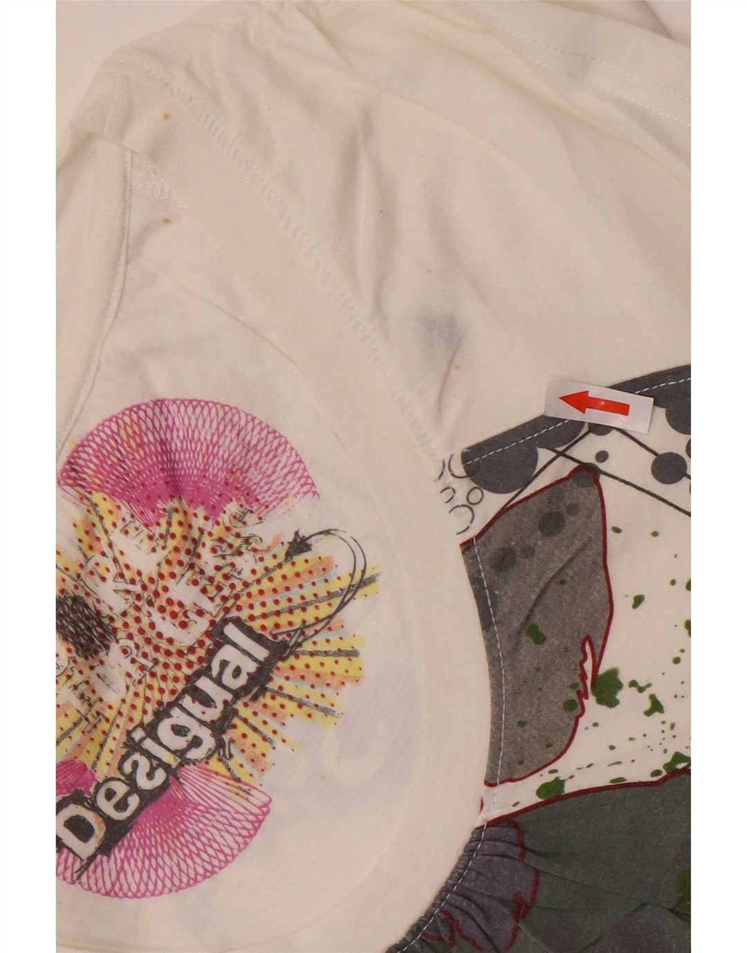 Desigual T-shirt grafica da donna Top UK 12 Medium Bianco Poliestere