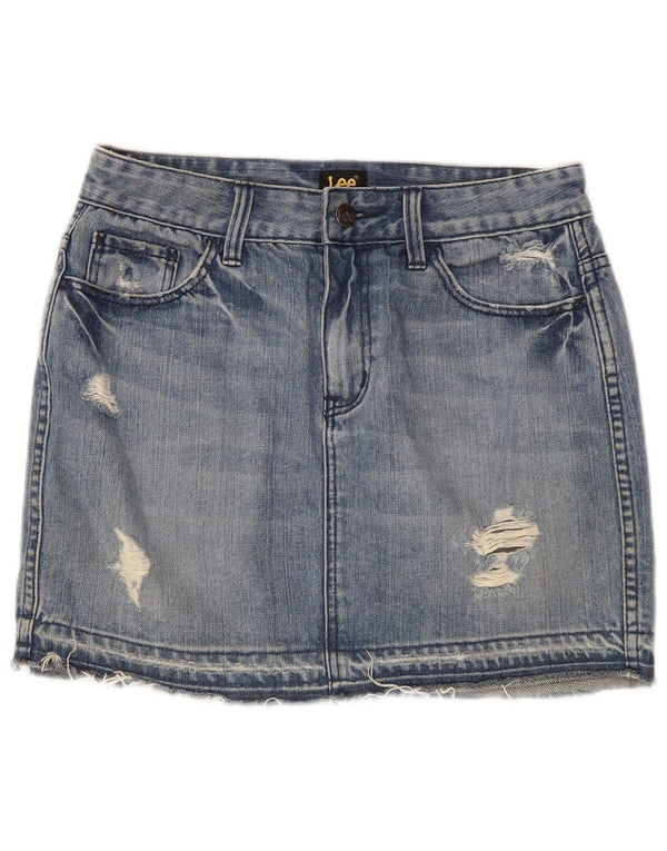 Lee Womens Distressed Denim Skirt US 7 Medium W28 Blue Cotton