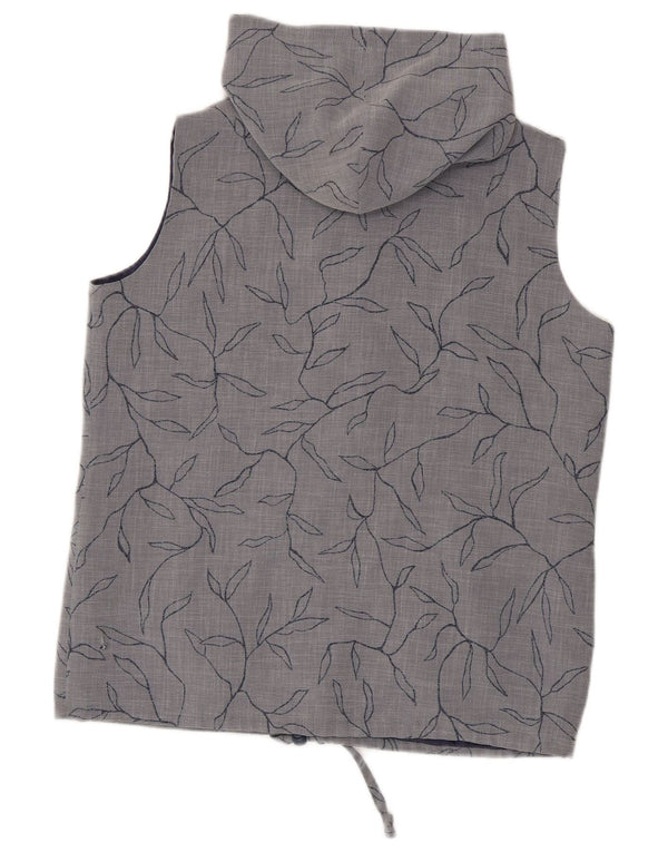 Max Pierre Womens Hooded Gilet UK 14 Large Grey Floral Polyester