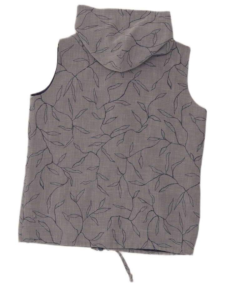 Max Pierre Womens Hooded Gilet UK 14 Large Grey Floral Polyester