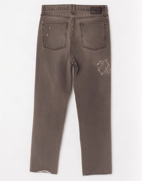 Desigual Womens Abstract Pattern Straight Jeans EU 42 Large W32 L28 Grey