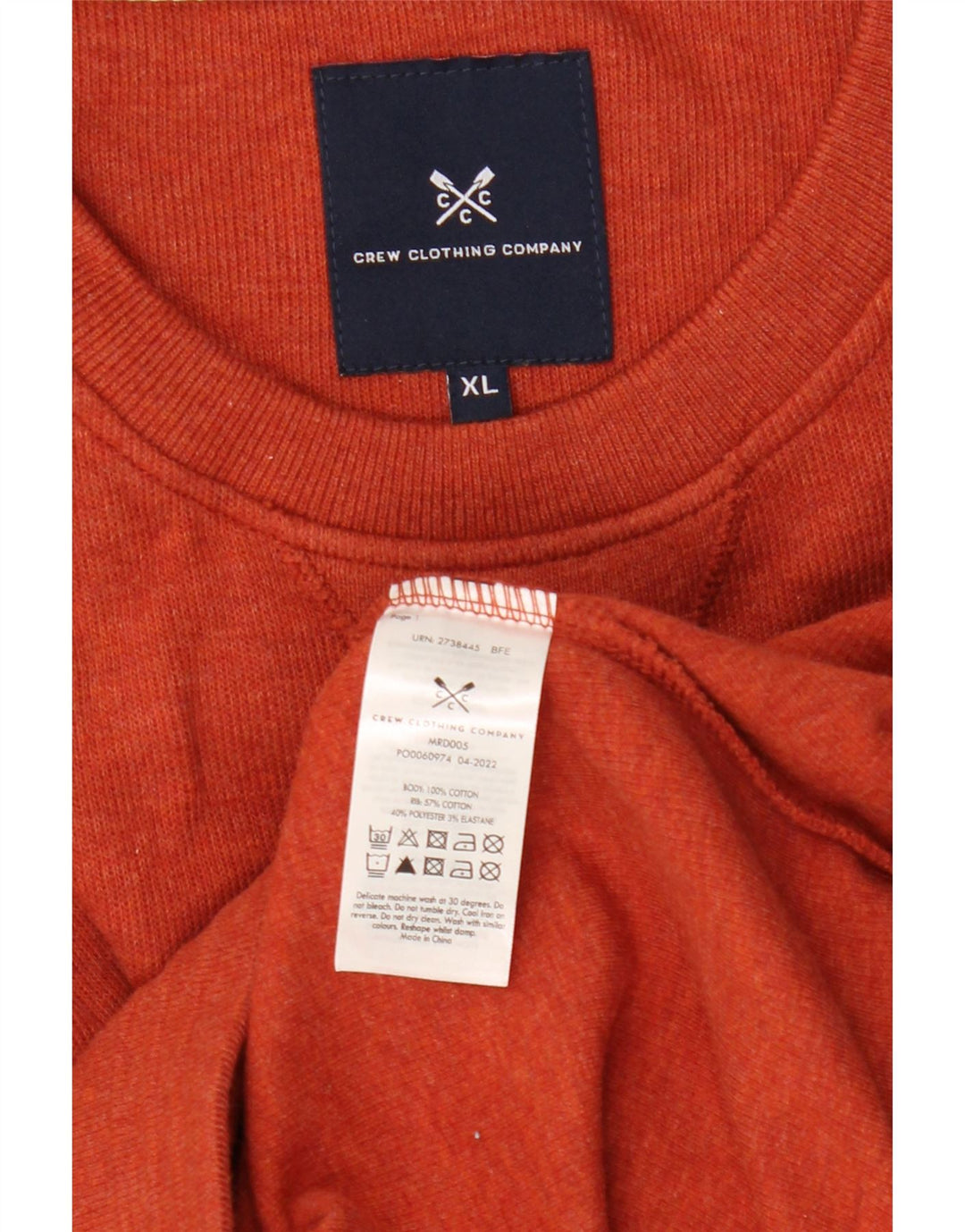 Crew Clothing Mens Sweatshirt Jumper XL Orange Cotton