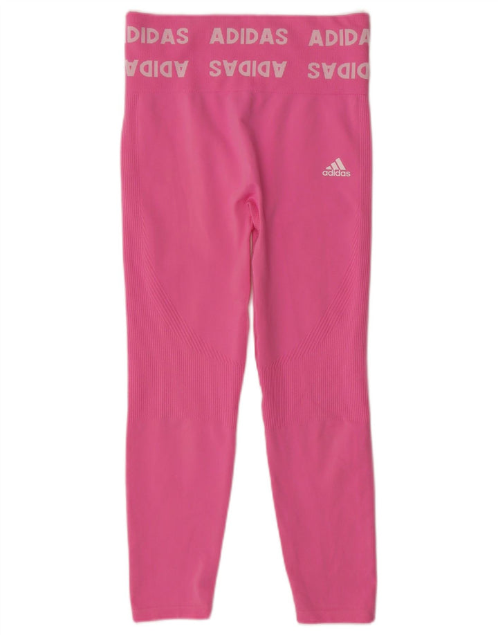 ADIDAS Womens Graphic Leggings UK 12/14 Medium  Pink Polyester