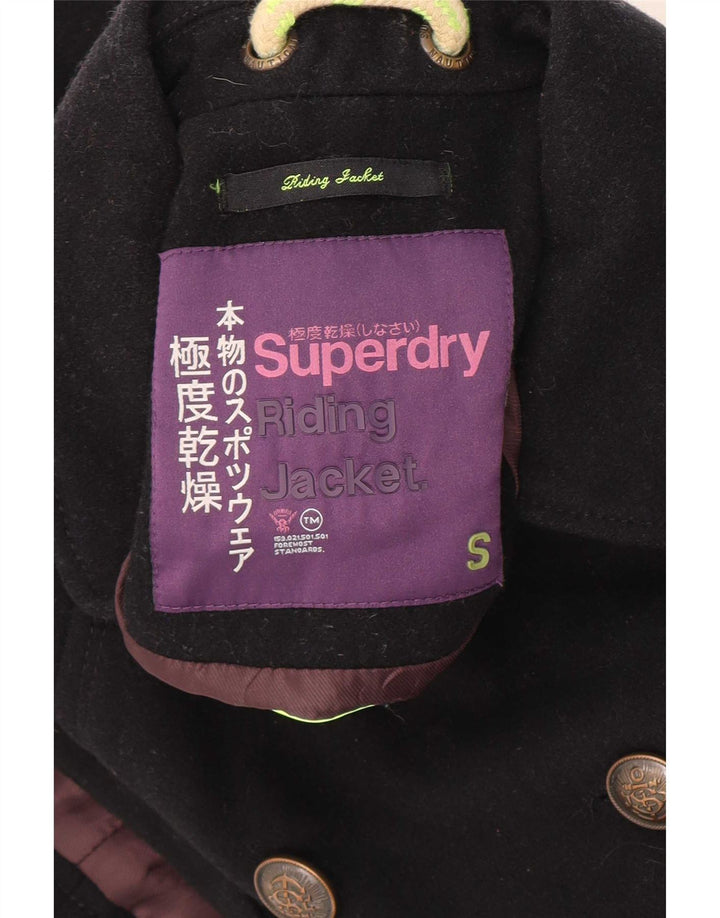Cappotto doppiopetto militare da donna Superdry UK 10 piccolo in lana nera