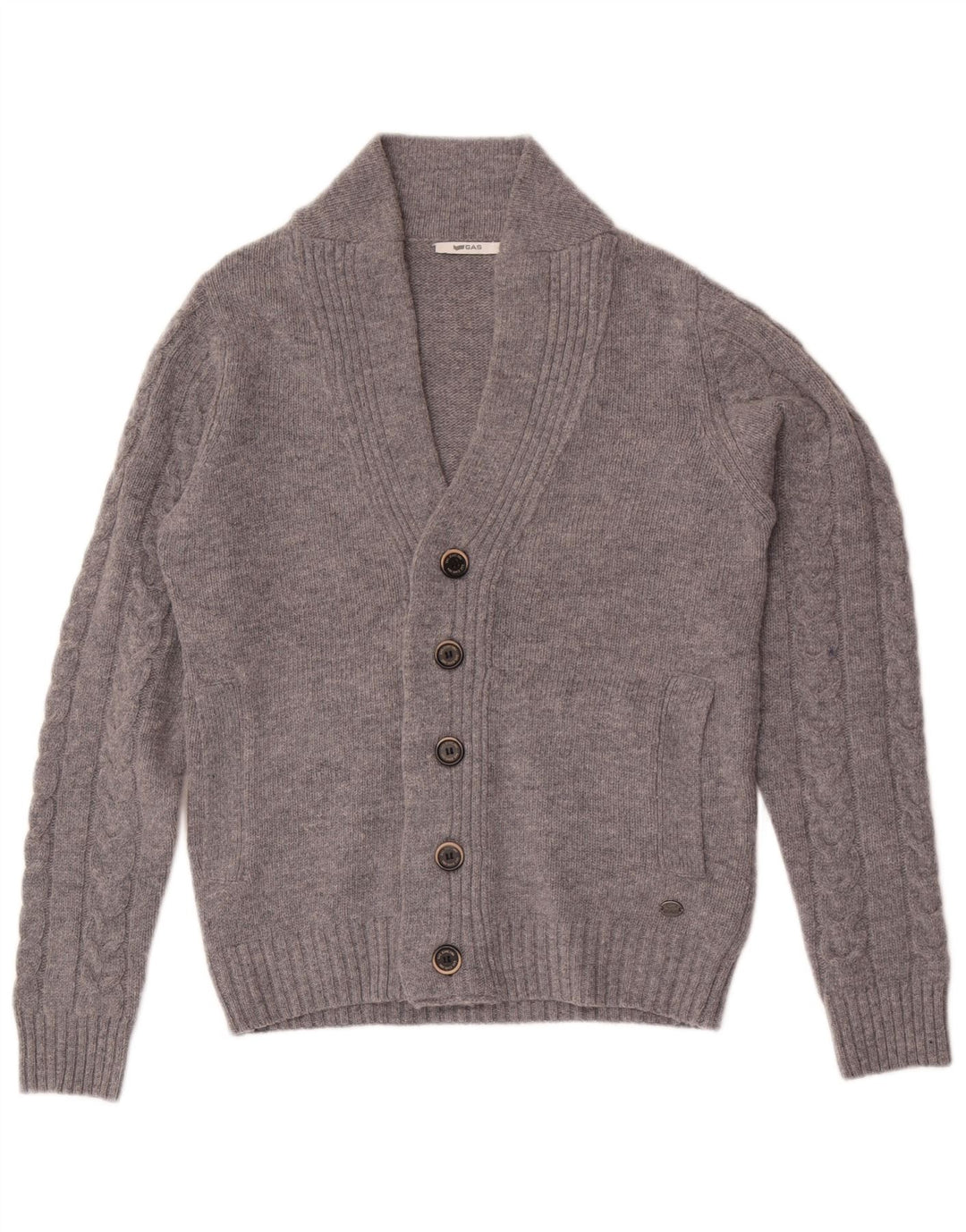 Gas Mens Cardigan Sweater Small Grey Wool