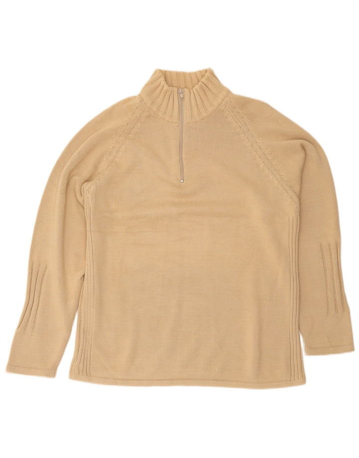 Osvaldo Bruni Mens Zip Neck Jumper Sweater Large Beige Cotton