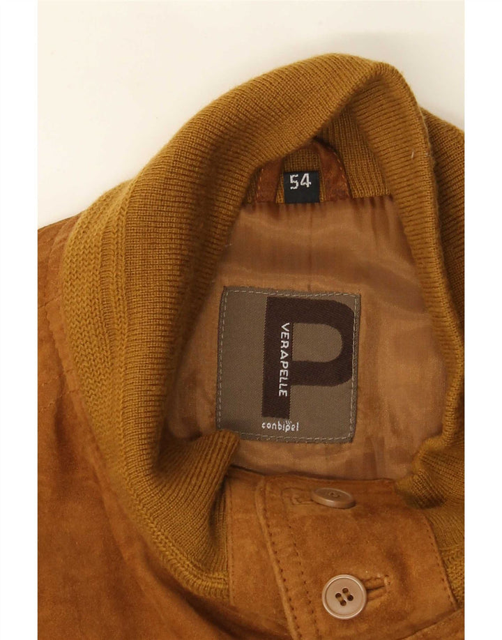 Conbipel Mens Suede Bomber Jacket IT 54 XL Brown Leather