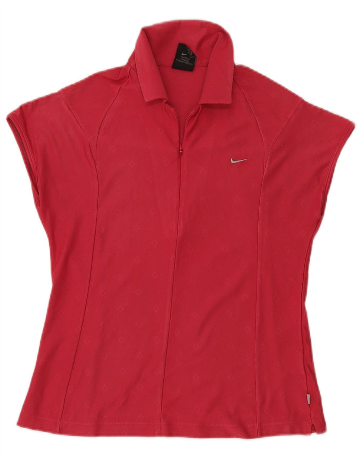 Nike Womens Polo Shirt UK 10/12 Medium Pink Geometric