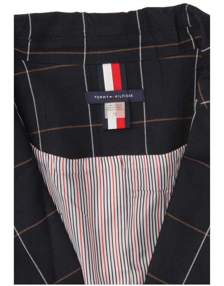 Tommy Hilfiger Womens 1 Button Blazer Jacket US 12 Large Navy Blue Check