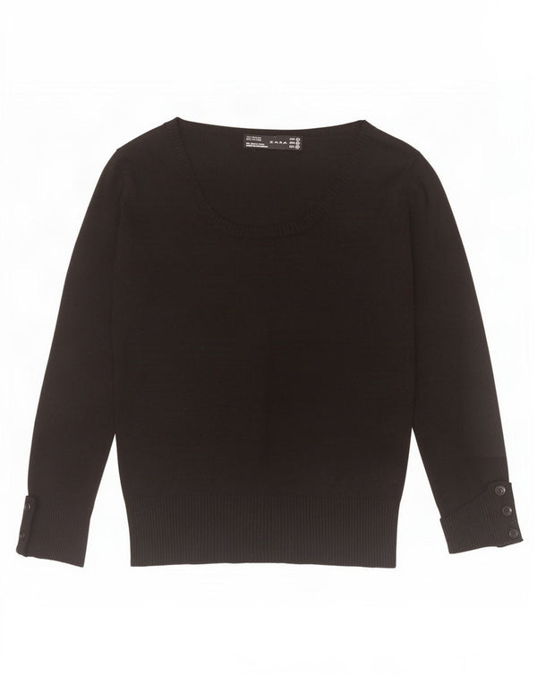 Zara Pull à manches 3/4 et col bateau pour femme UK 12 Rayonne noire moyenne