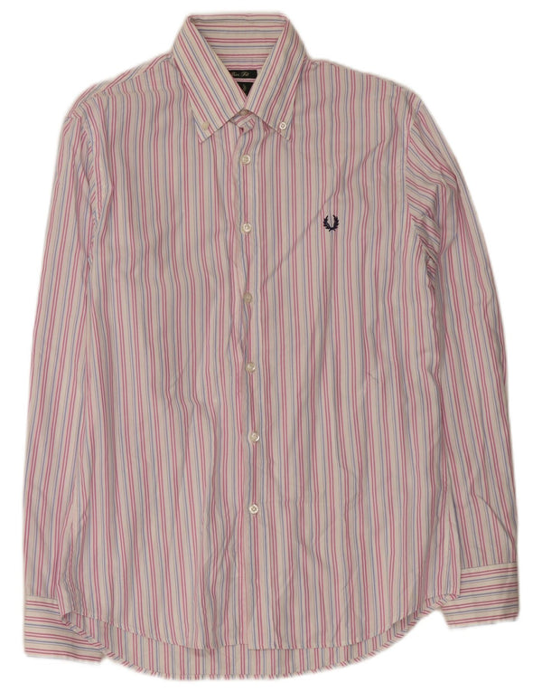 Fred Perry Męska koszula slim fit, duża, różowa, bawełniana w prążki