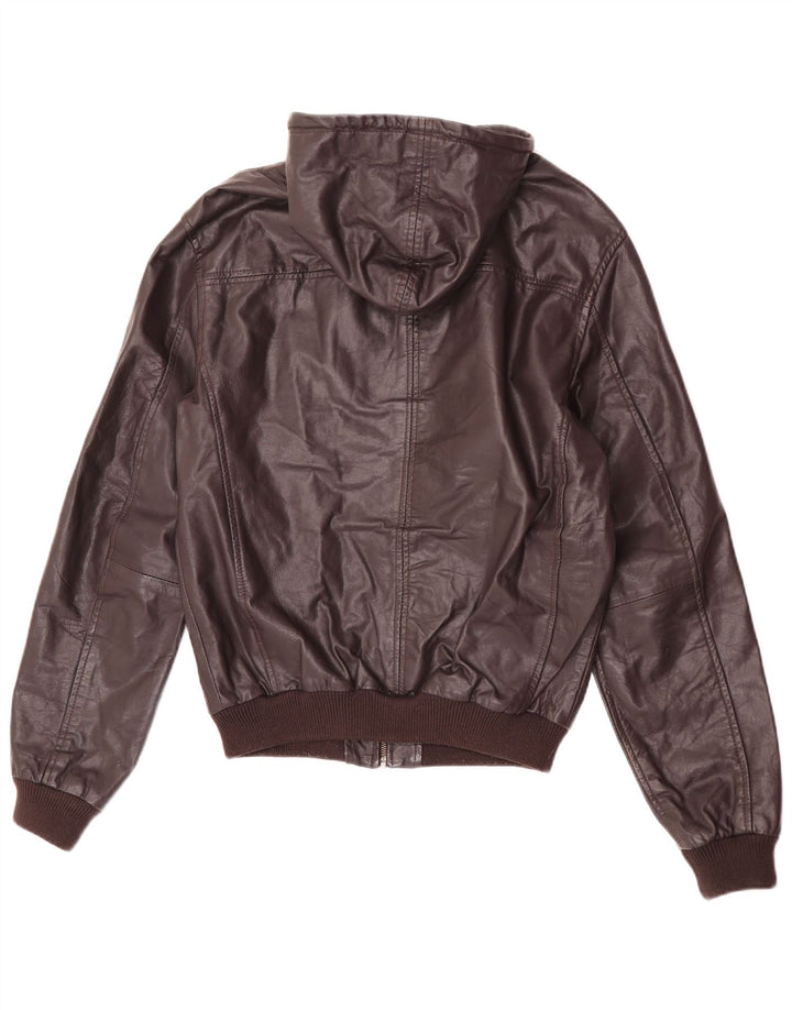 Giacca in pelle con cappuccio da uomo PEPE Jeans UK 36 piccola marrone