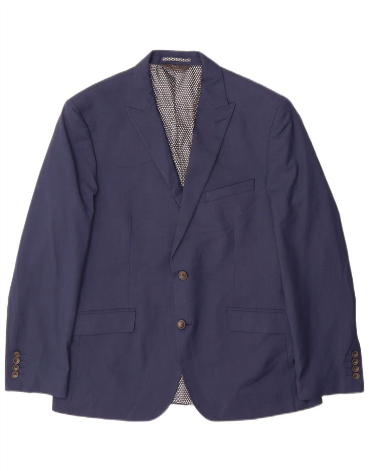 Marks & Spencer Mens 2 Button Blazer Jacket UK 42 Large Navy Blue Polyester