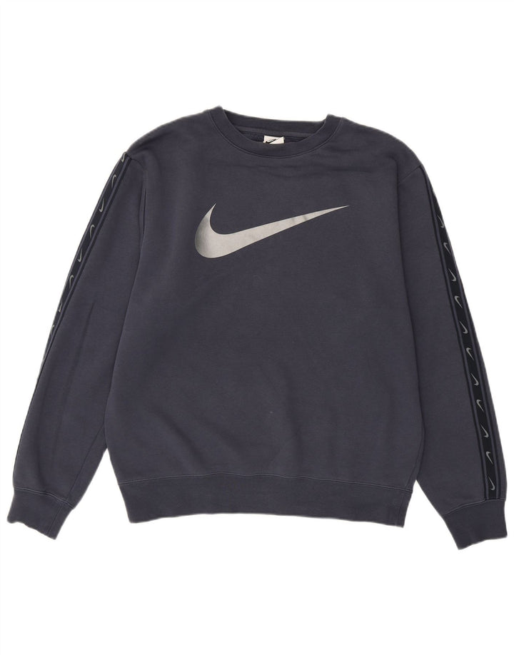 NIKE Mens Graphic Sweatshirt Jumper Medium Navy Blue Colourblock Cotton