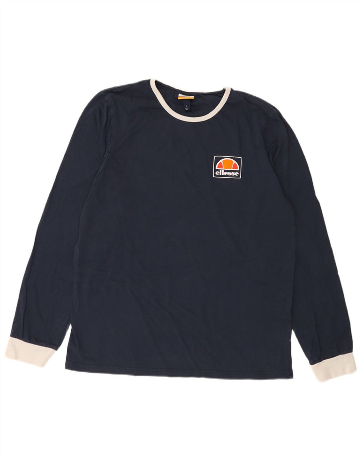 Ellesse Mens Top Long Sleeve Large Navy Blue Cotton