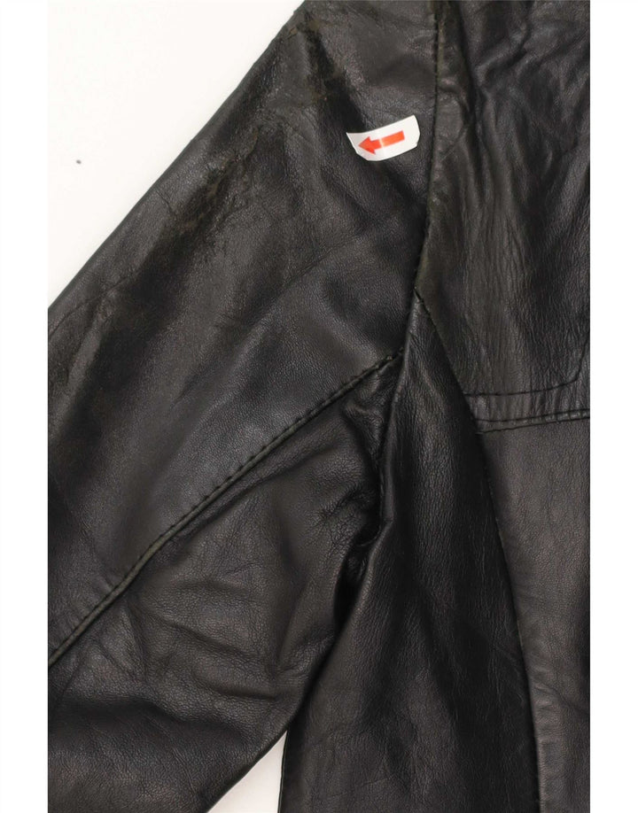 Cappotto in pelle vintage da donna UK 10 piccolo nero
