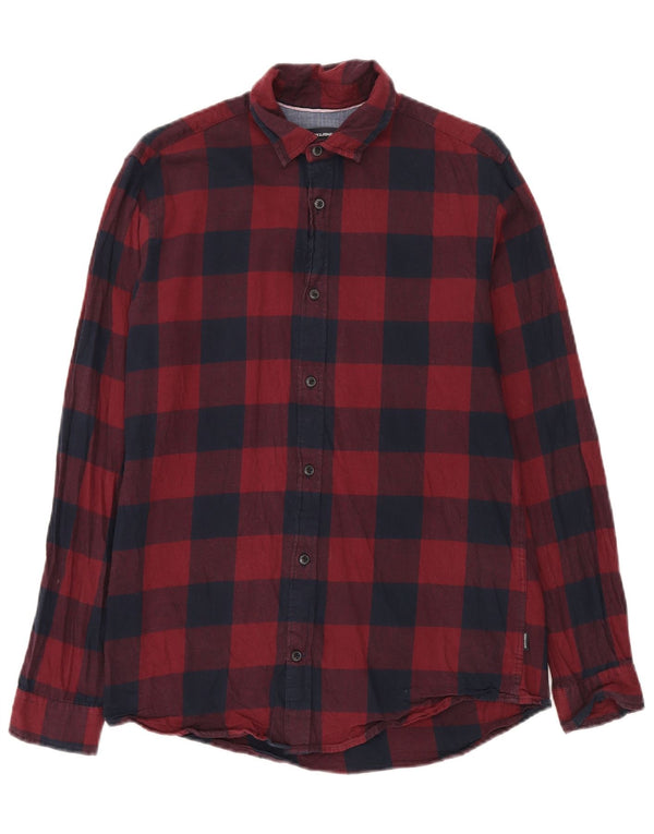 Jack & Jones Mens Regular Fit Flannel Shirt Medium Red Gingham Cotton