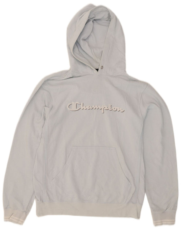 Champion Mens Graphic Hoodie Jumper Large Blue Cotton
