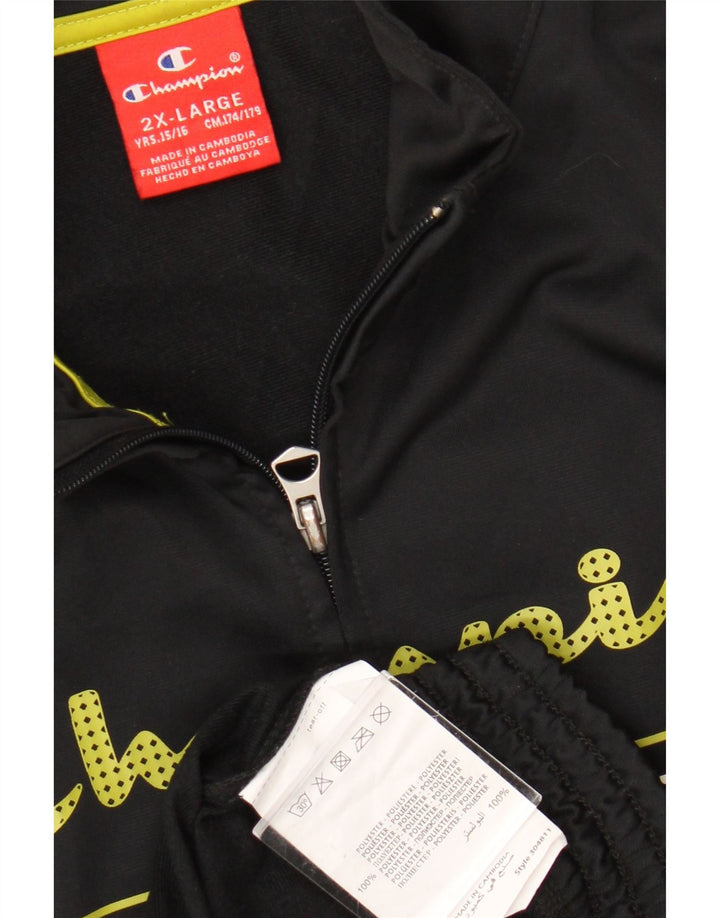 Champion Boys Graphic Tracksuit Top Jacket 15-16 Years 2XL Black Polyester