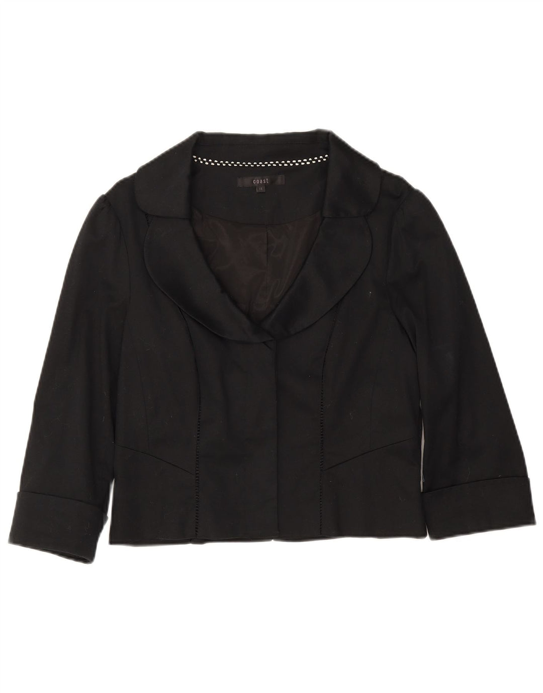 Coast Womens Crop 3/4 Sleeve Blazer Jacket UK 14 Medium  Black Cotton