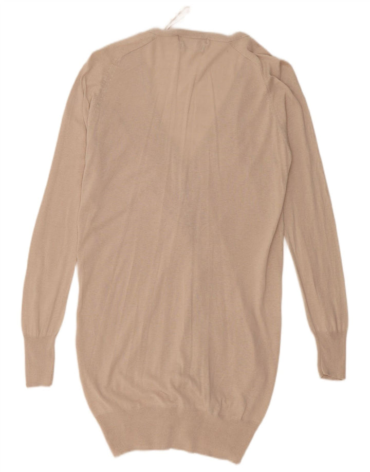 Zara Womens Longline Cardigan Sweater UK 14 Medium Beige Silk