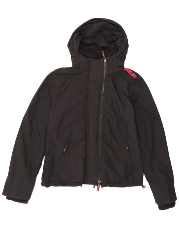 Superdry Womens Hooded Windbreaker Jacket UK 14 Large Black Nylon