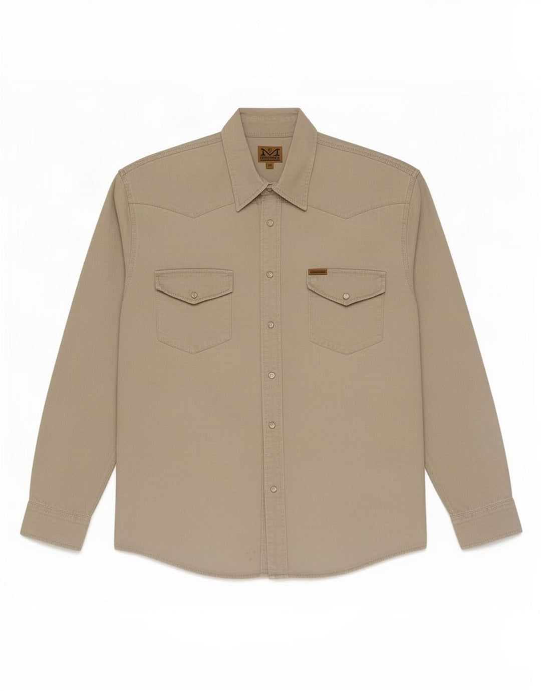 MAVERICK Mens Western Shirt Large Beige Cotton