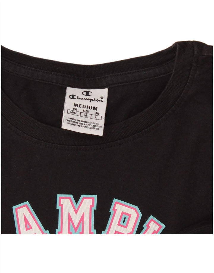 Champion Womens Graphic T-Shirt Top UK 12 Medium Black
