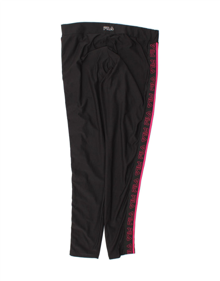 FILA Womens Graphic Leggings UK 14 Large  Black Polyester Vintage Fila and Second-Hand Fila from Messina Hembry 