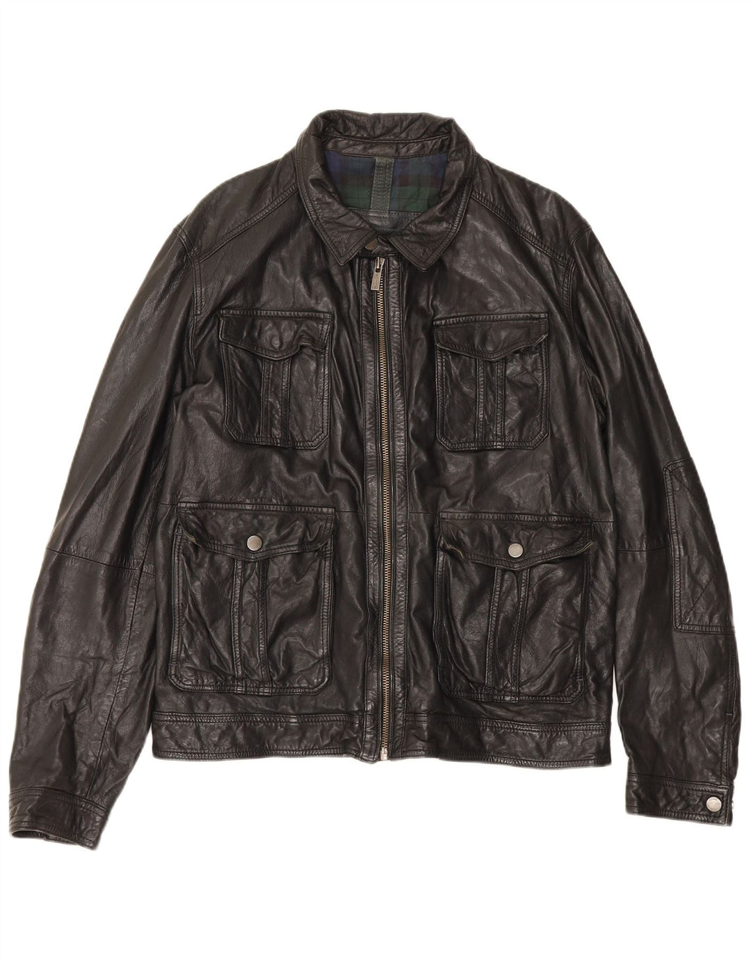Massimo Dutti Mens Leather Jacket UK 42 XL Black Sheepskin