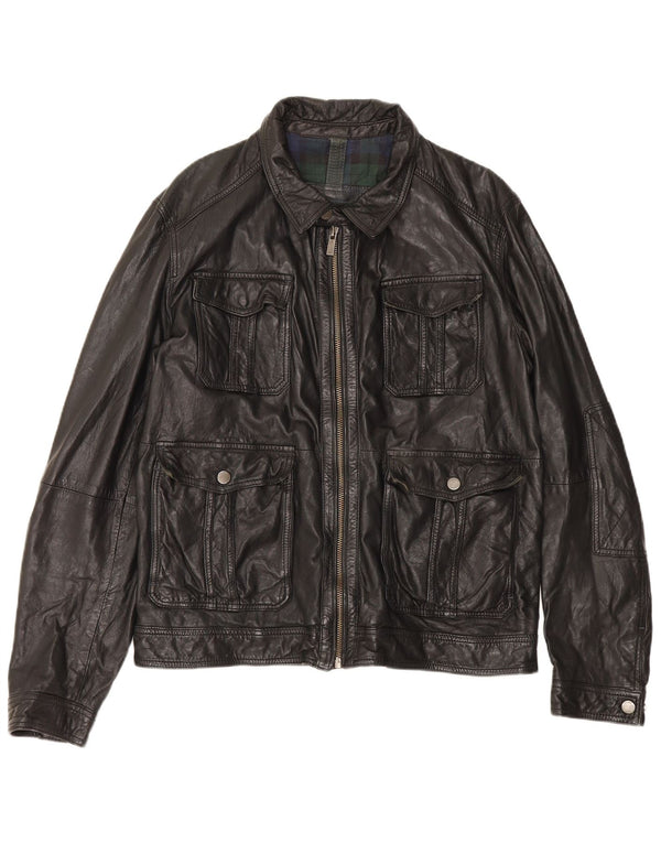 Massimo Dutti Veste en cuir pour homme UK 42 XL Peau de mouton noire