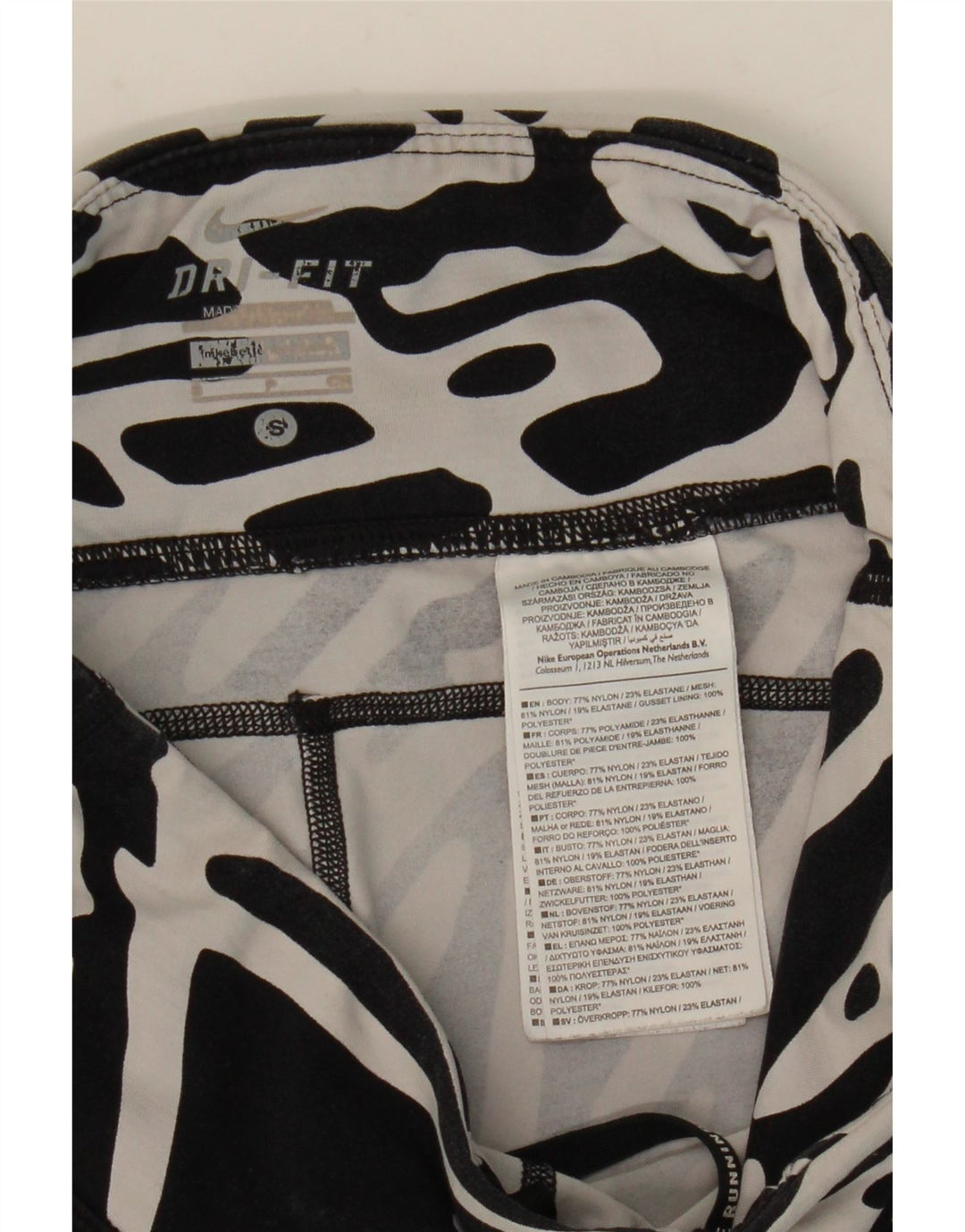 Leggings da donna NIKE Dri Fit con motivo astratto UK 8 piccoli in nylon nero