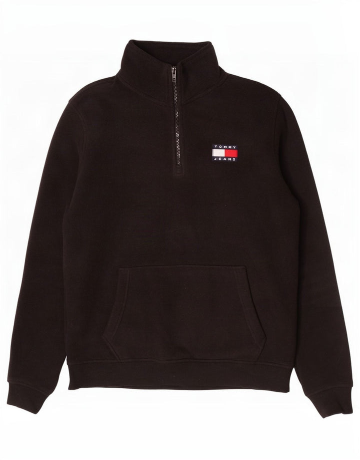 Tommy Hilfiger Mens Zip Neck Fleece Jumper Medium Black Polyester