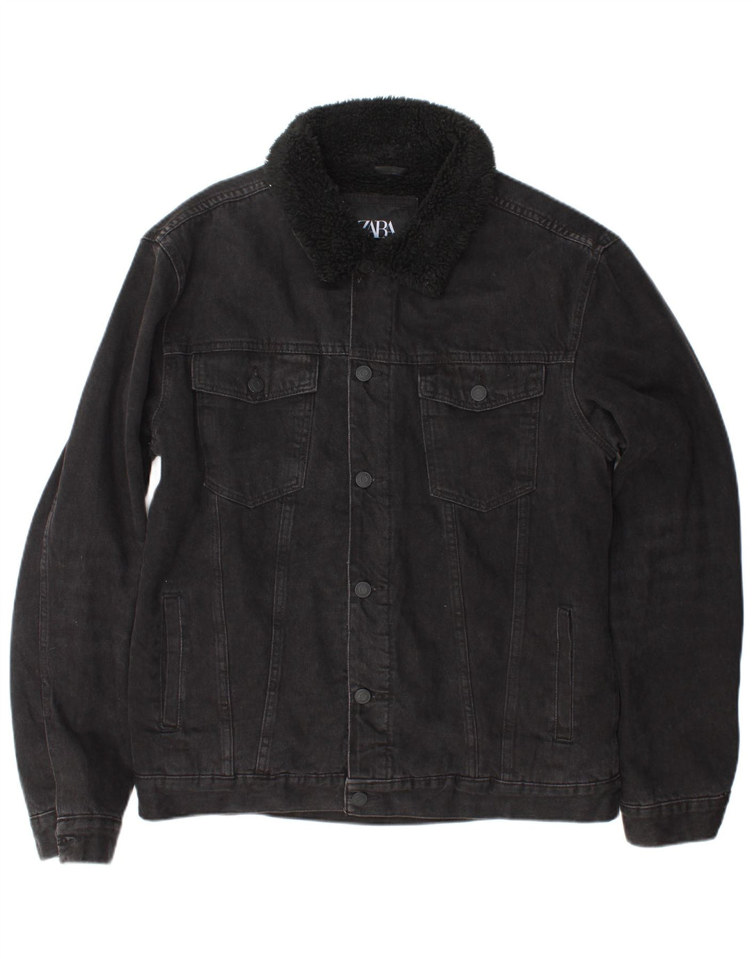 Zara Herren Denim Sherpa Jacke UK 40 Large Schwarz Polyester