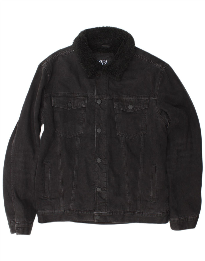 Zara Herren Denim Sherpa Jacke UK 40 Large Schwarz Polyester