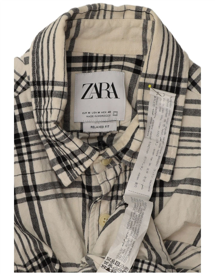 Zara Herre Relaxed Fit Flanellskjorte Medium Off White Ternet bomuld