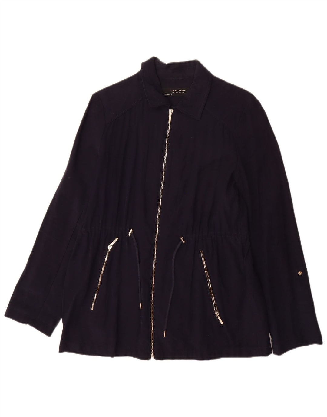 Zara Womens Bomber Jacket UK 10 Small Navy Blue Viscose