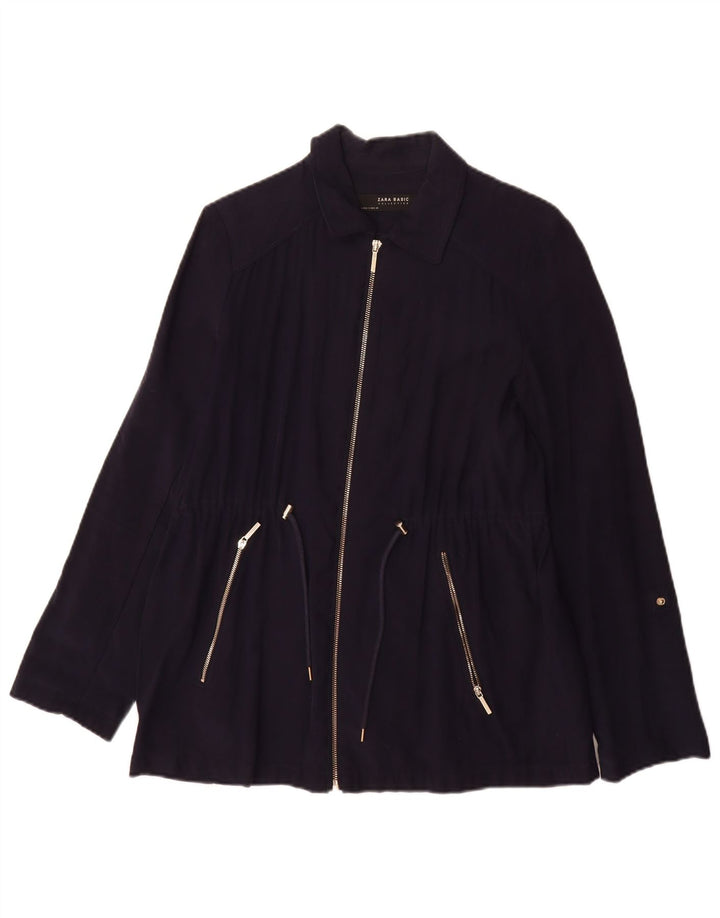 Zara Womens Bomber Jacket UK 10 Small Navy Blue Viscose