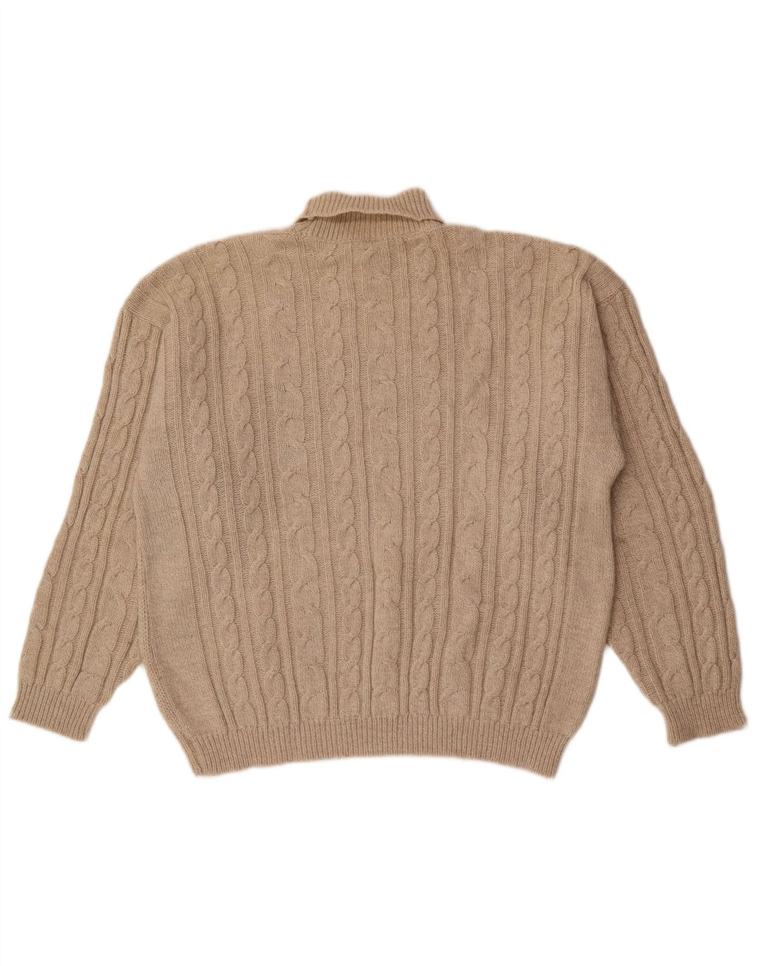 Vintage Mens Roll Neck Jumper Sweater Medium Beige Geometric