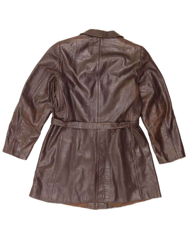 VINTAGE Womens Leather Coat UK 12 Medium Brown