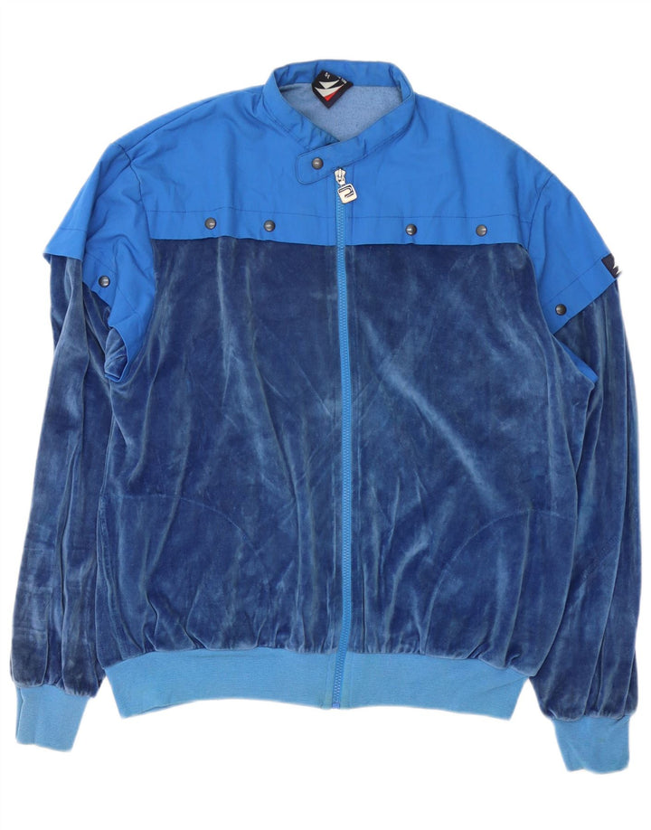 Cagi Mens Velour Tracksuit Top Jacket Large Blue Cotton