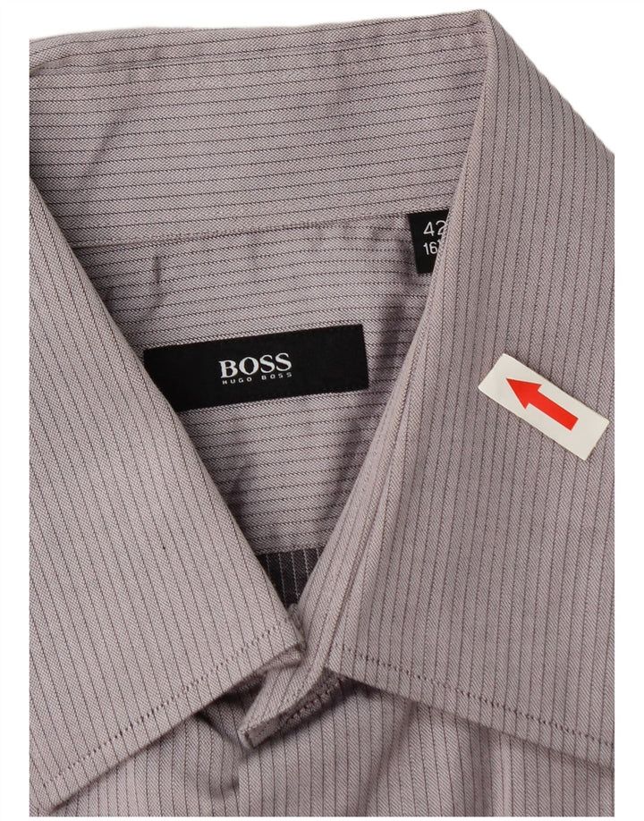 Hugo Boss Mens Shirt Size 16 1/2 42 Large Grey Pinstripe