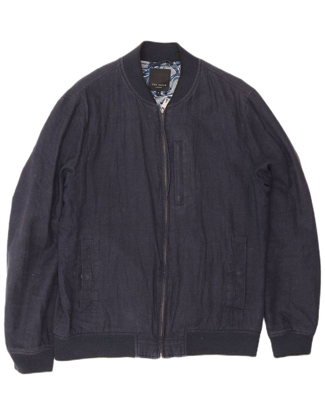 Ted Baker Mens Bomber Jacket Size 4 Large Navy Blue Linen