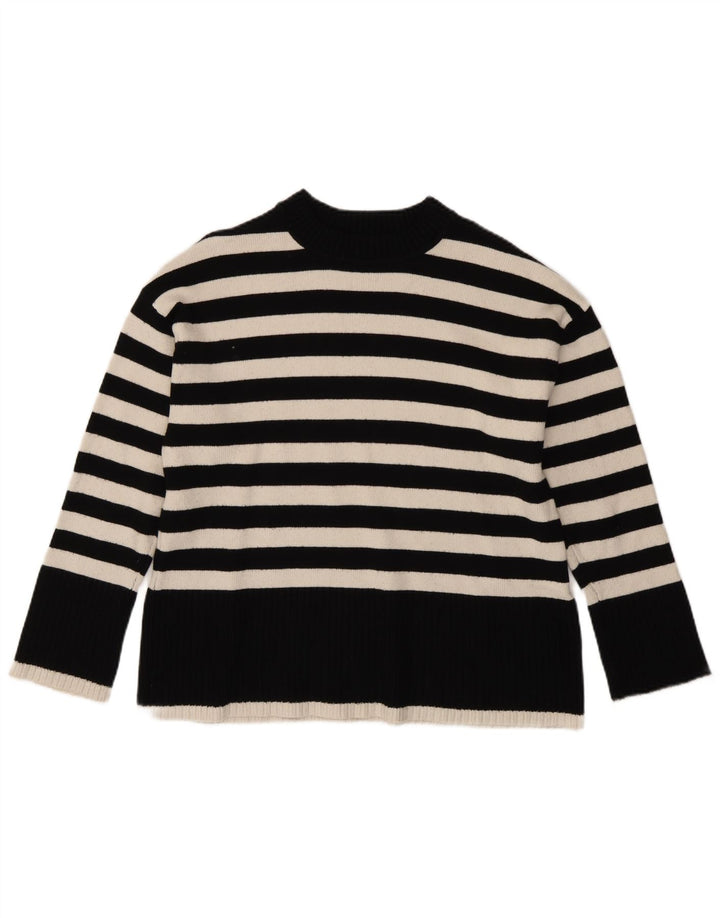 Zara Dame Oversized Turtle Neck Jumper Sweater UK 10 Lille sort stribet
