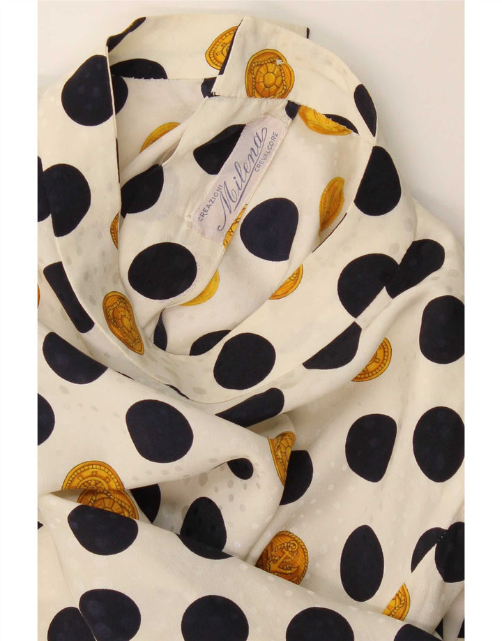 Vintage Womens Blouse Top UK 16 Large Beige Polka Dot