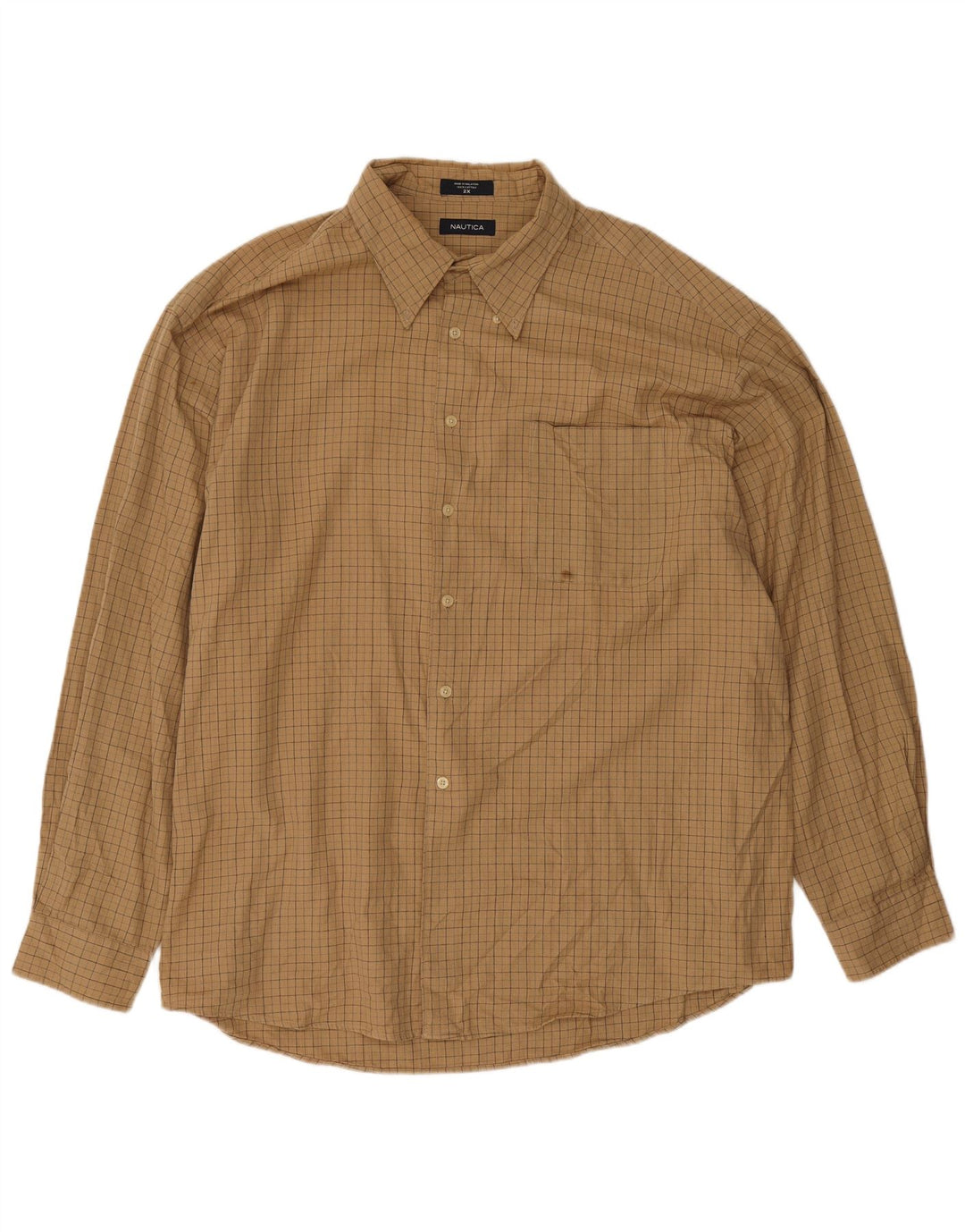 Nautica Mens Flannel Shirt 2XL Beige Check Cotton