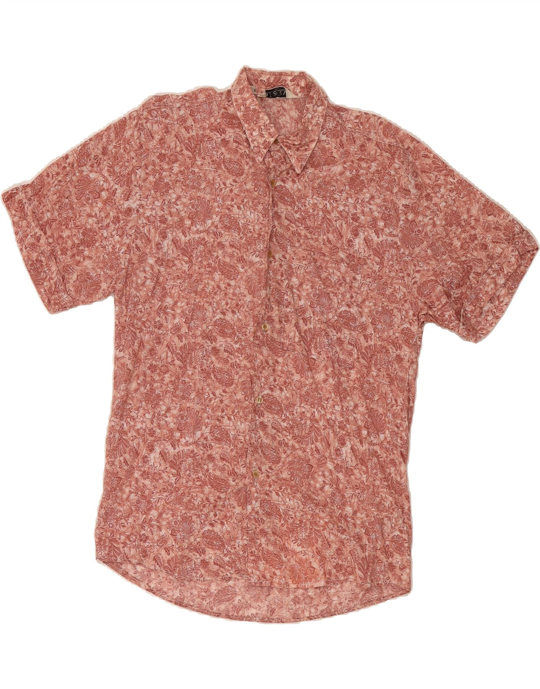 VINTAGE Mens Short Sleeve Shirt Medium Red Paisley Viscose Vintage Vintage and Second-Hand Vintage from Messina Hembry 