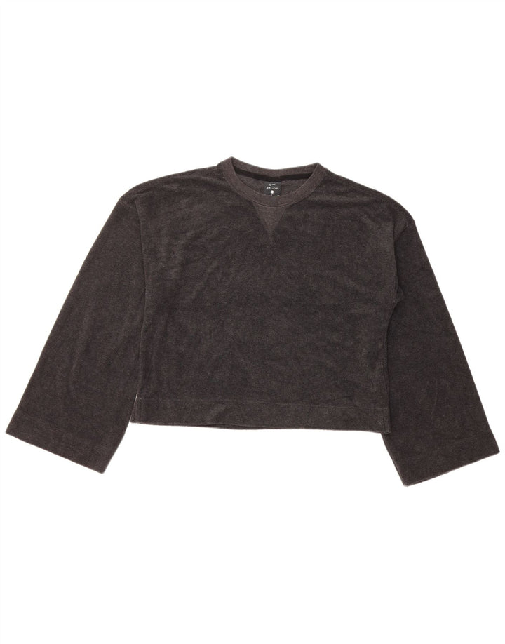 Nike Womens Dri Fit Crop Top Long Sleeve UK 10 Small Black Polyester