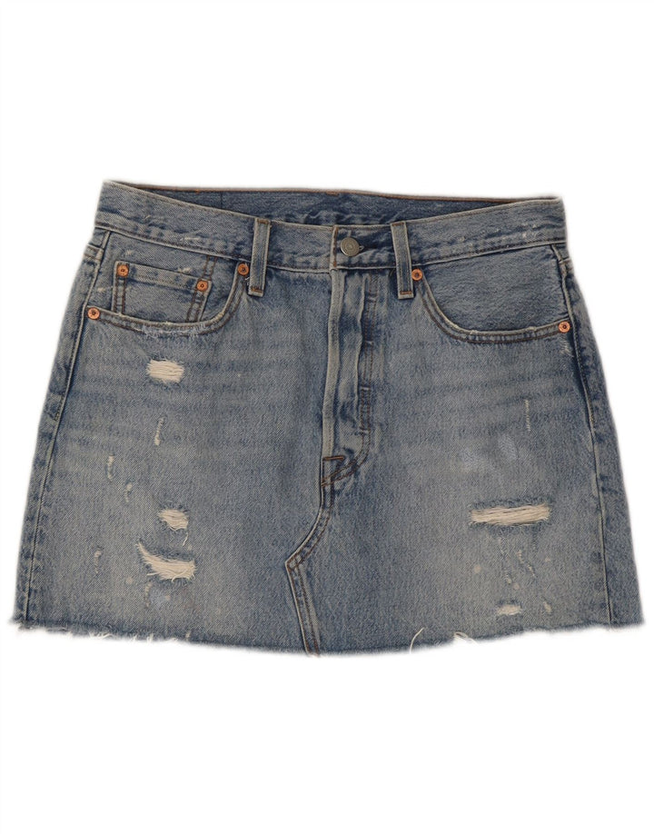 Mini gonna in denim effetto invecchiato da donna Levi's W28 in cotone blu medio