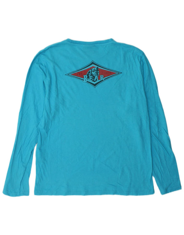 Bear Mens Graphic Top manga larga algodón azul grande